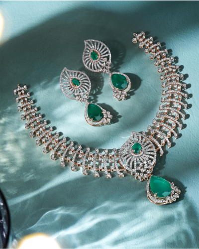Emerald and diamond bridal set
