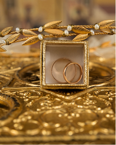 Gold wedding bands in a box