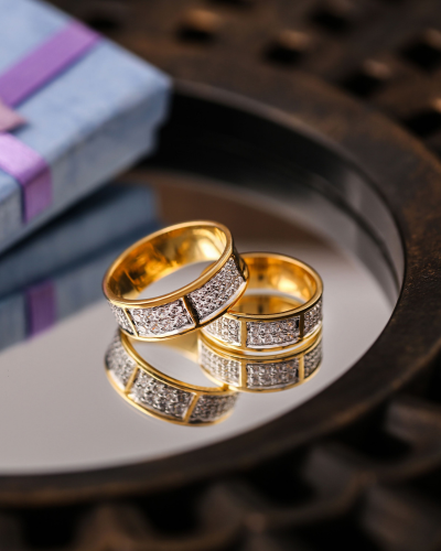 Pavé diamond and gold bands