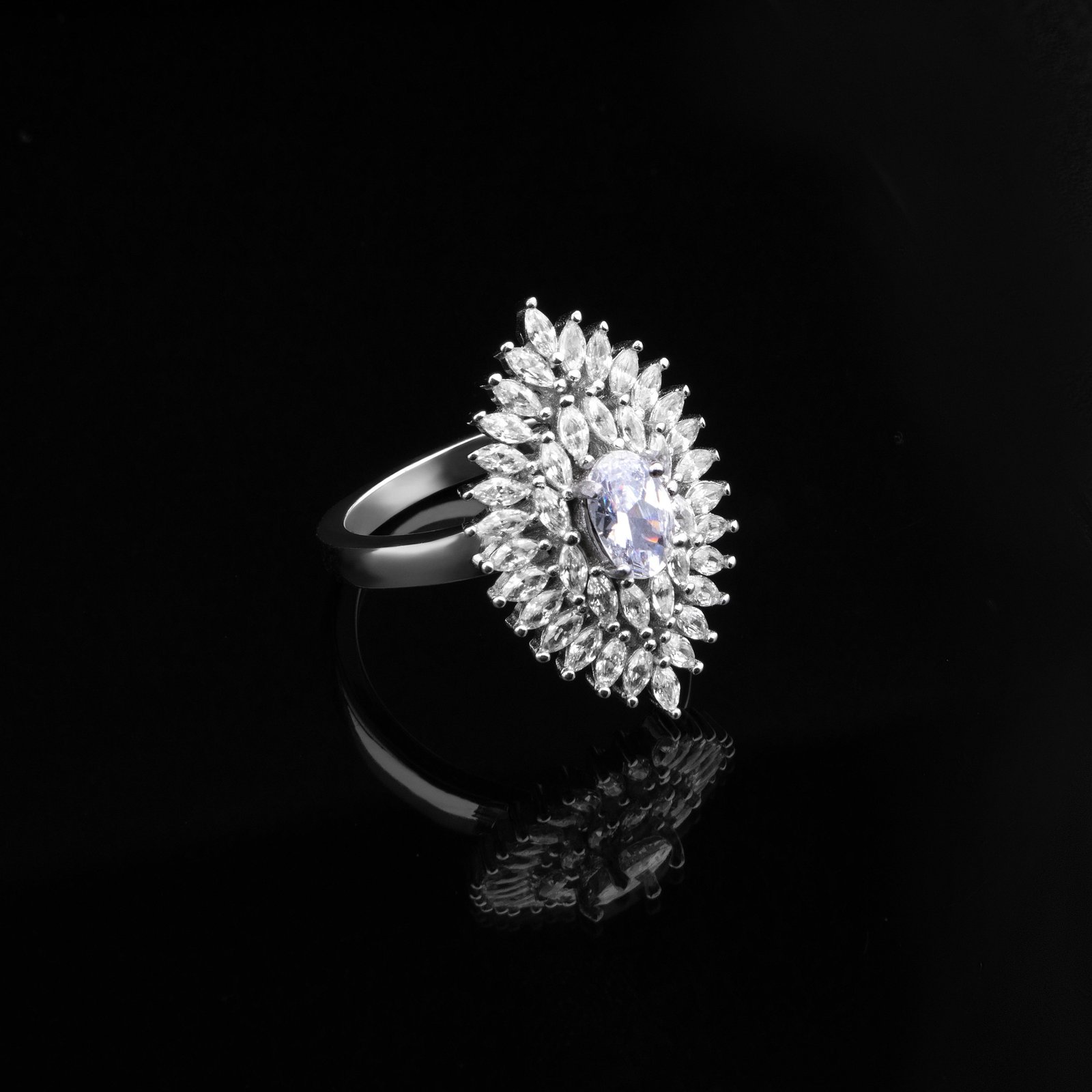 Marquise-cut stone cluster ring
